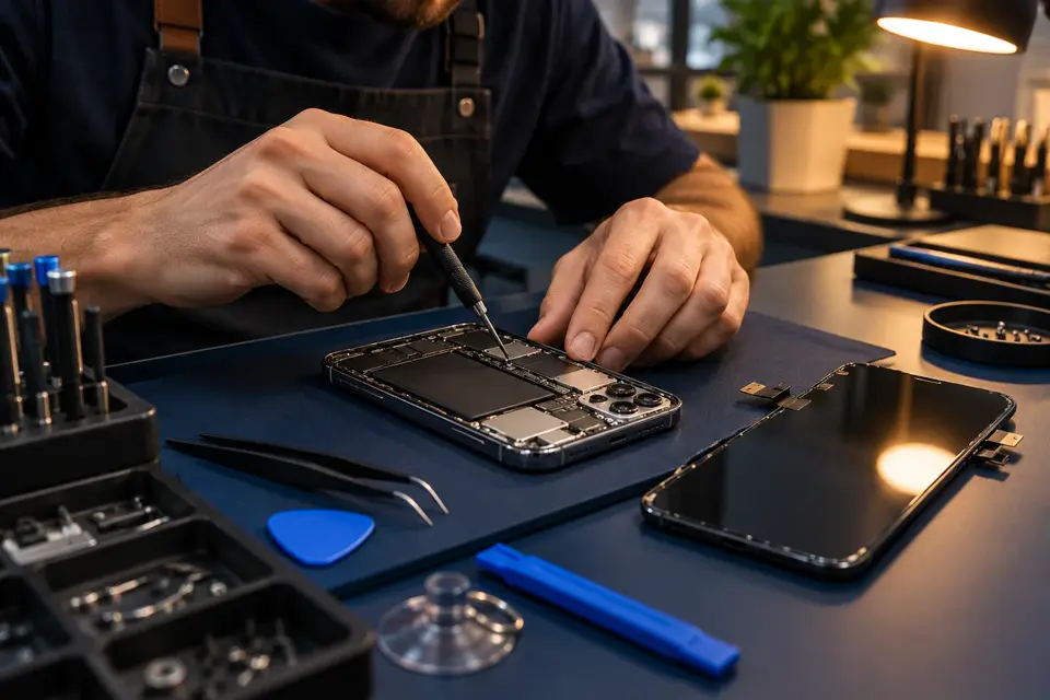 Técnico revisando un celular, fotografía ilustrativa de Punto Fix